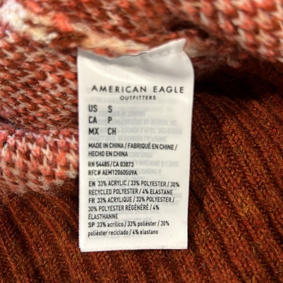 American Eagle Fair Isle Oversized Sweater S Vtg Retro Cropped Mock Cozy Preppy - Picture 8 of 9